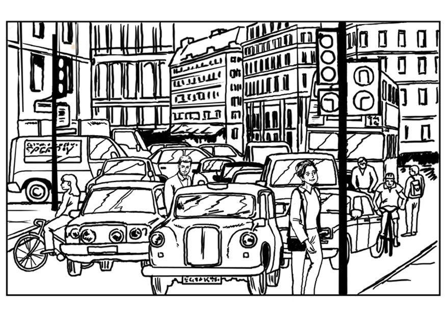 Disegno da colorare traffico in cittA 